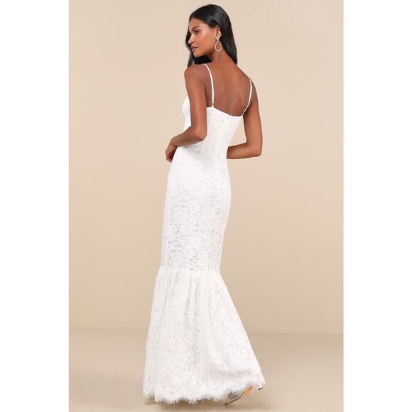 NWT Lulus Instinctively Stunning White Lace Bustier Trumpet Maxi Dress Wedding S - Picture 3 of 9